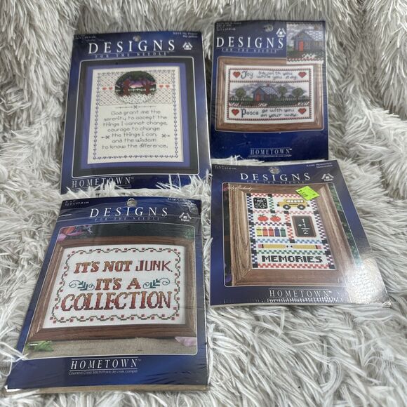 4 VTG‎ Cross Stitch HOMETOWN It's Not Junk,Joy&Peace,School,Prayer - Picture 1 of 9